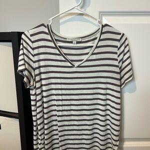Green Envelope Brown and White Striped V-Neck Tee